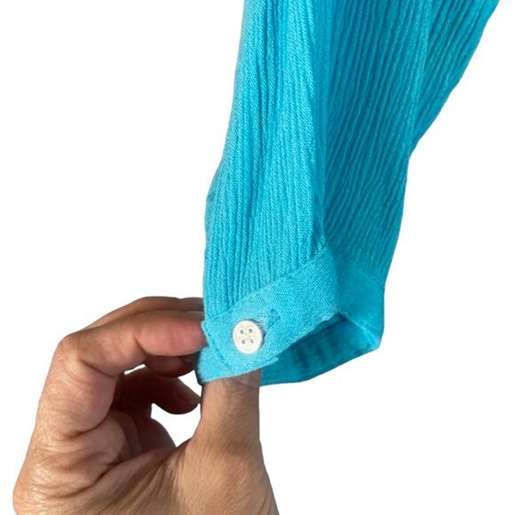 Zac & Rachel Bright Vibrant Blue Button Down Classic Blouse Women Sz L - Picture 5 of 9